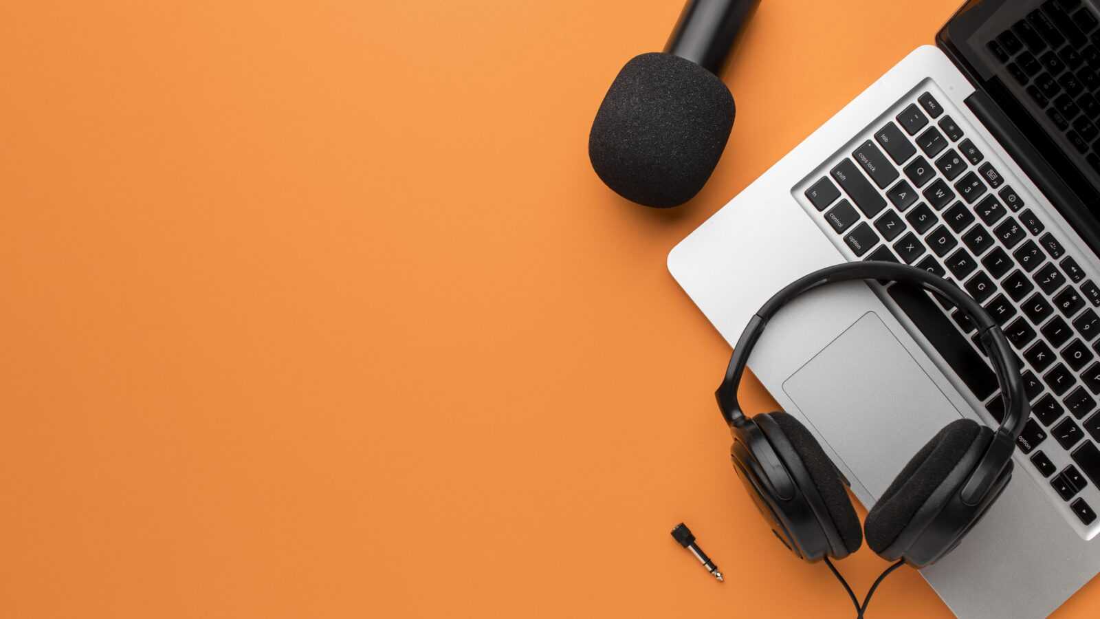 copy space headphones laptop air concept